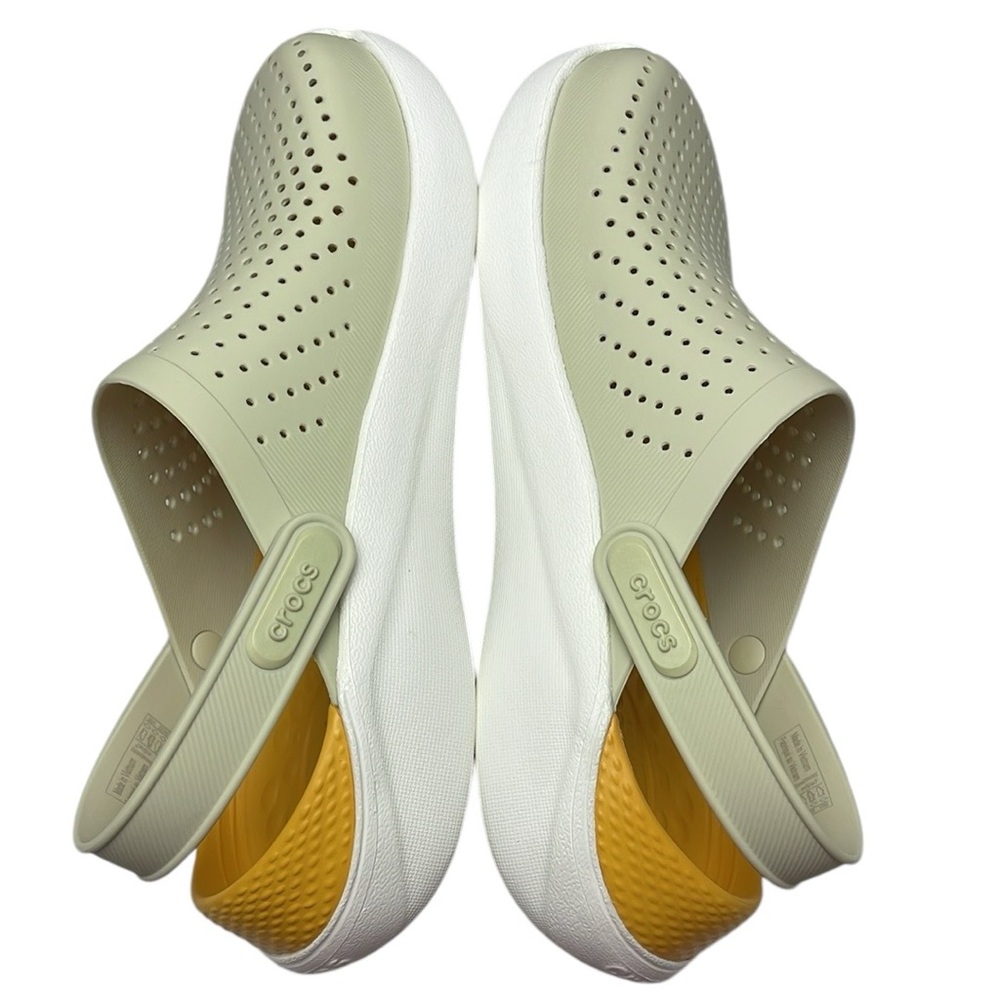 CROCS Women's Sage Green and Yellow Slip-On Clogs - Picture 11 of 11